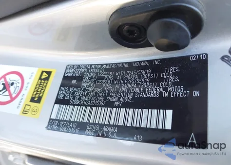 2010 Toyota Highlander Limited V6 z USA, uszkodzony, nr VIN 5TDDK3EH2AS015397